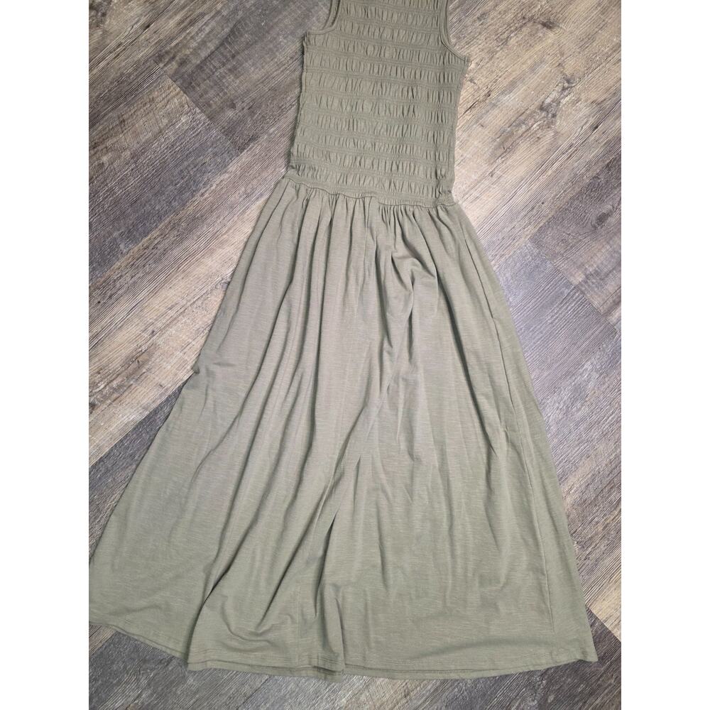 Universal Thread Smocked Maxi Drop Waist A-Line Pocket Dress Olive Green XS - Picture 2 of 6